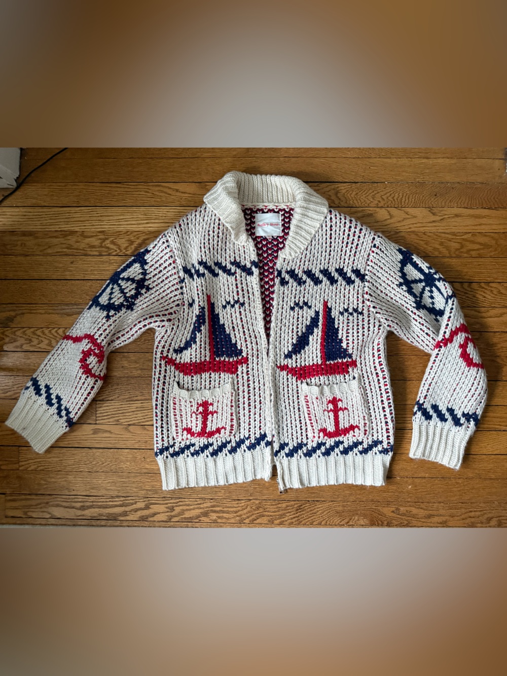 Bailey Rose Nautical Knit Zip Cardigan - Size Medium - NWOT